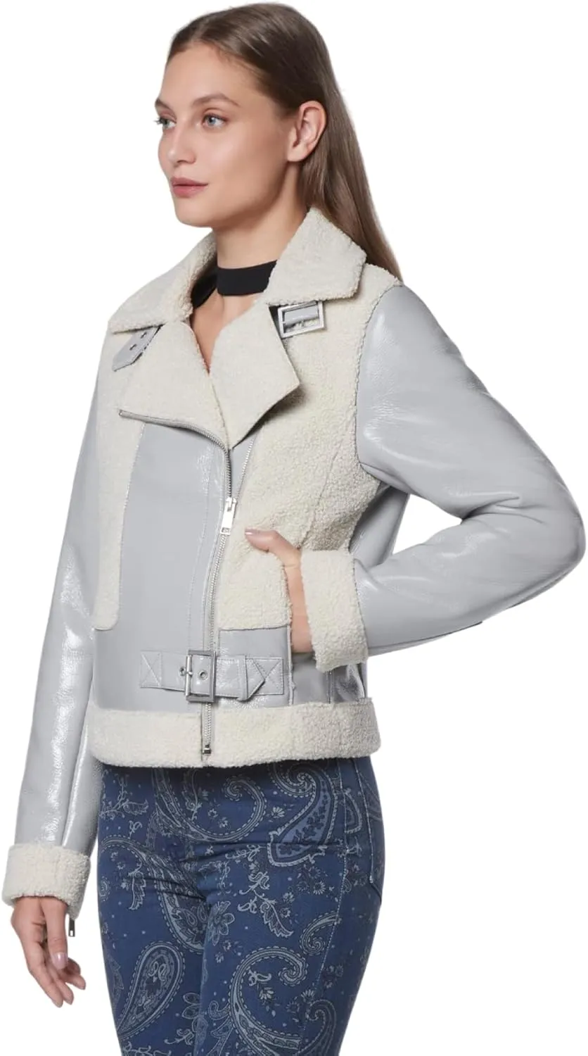 Andrew Marc Women's Moto Faux Patent Leather Jacket