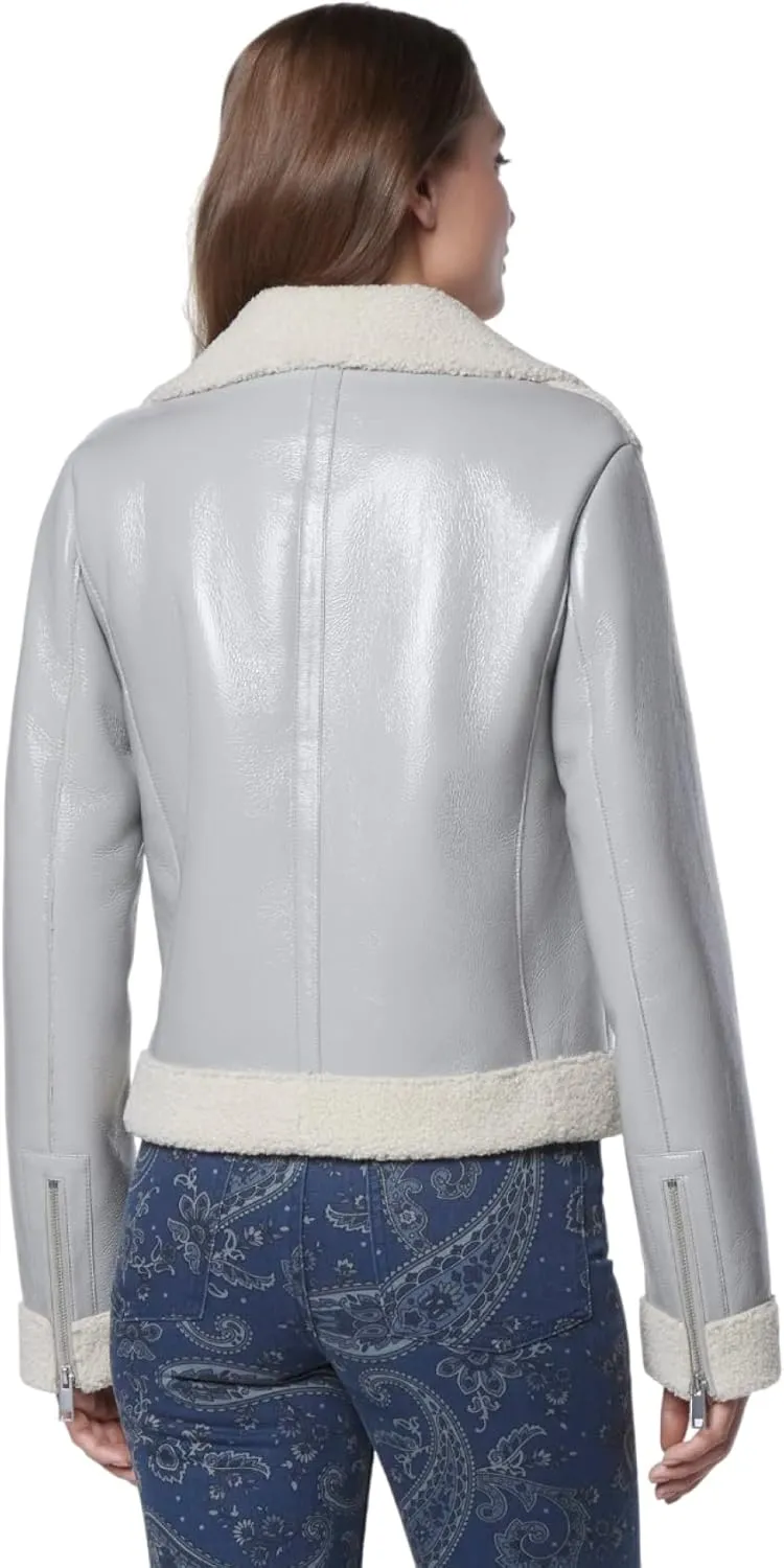 Andrew Marc Women's Moto Faux Patent Leather Jacket