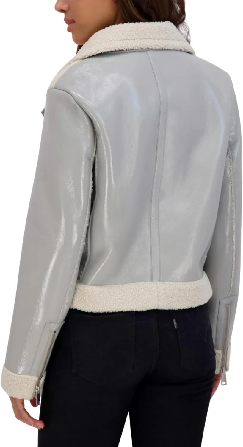 Andrew Marc Women's Moto Faux Patent Leather Jacket
