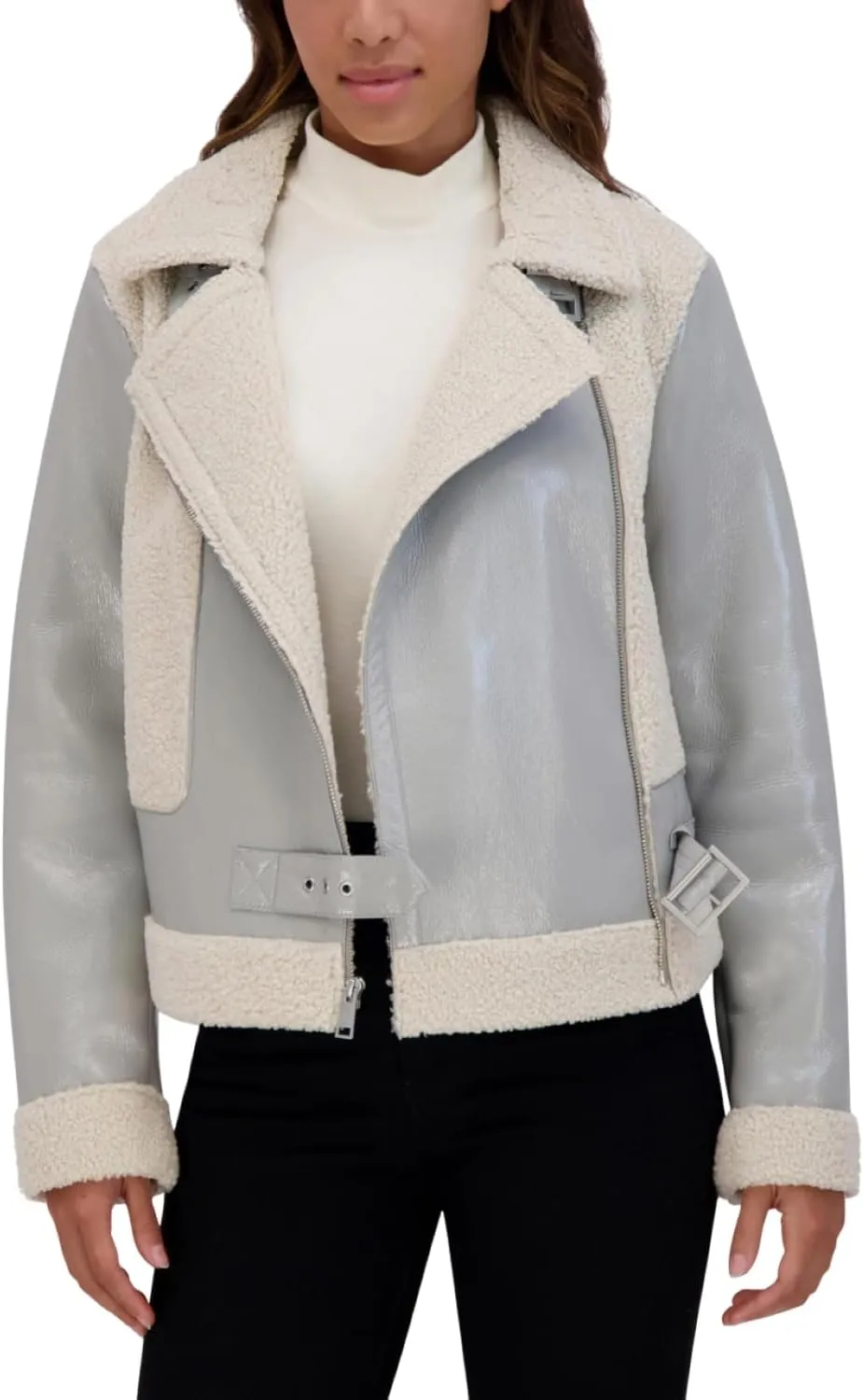 Andrew Marc Women's Moto Faux Patent Leather Jacket