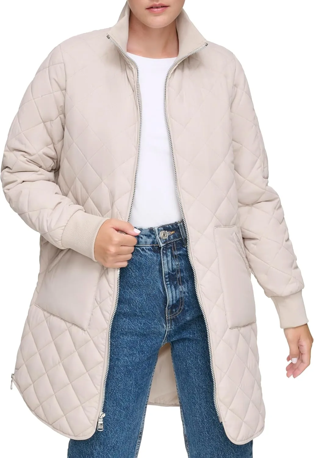 Andrew Marc Women's Quilted Longline Jacket with Side Zips