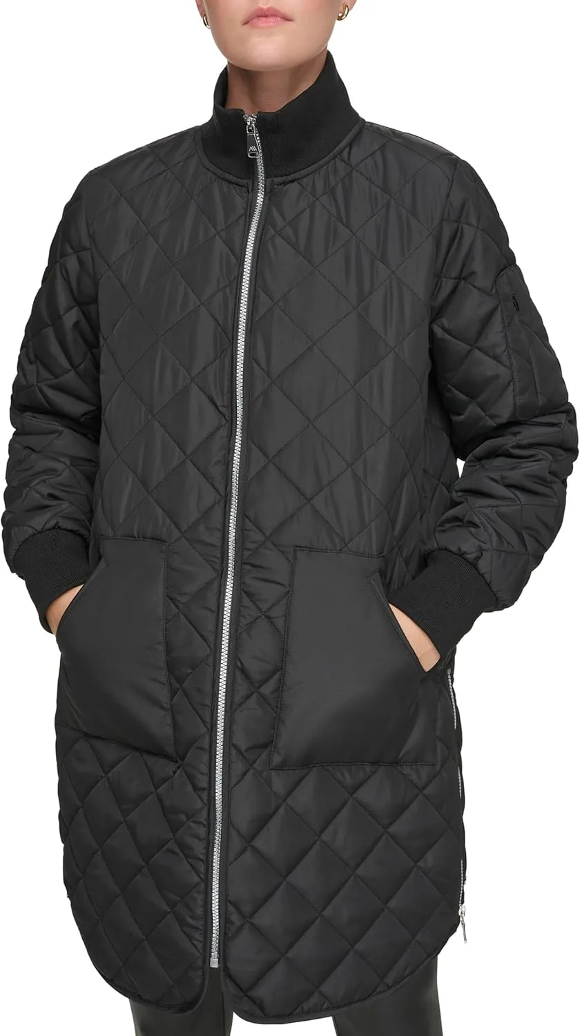Andrew Marc Women's Quilted Longline Jacket with Side Zips