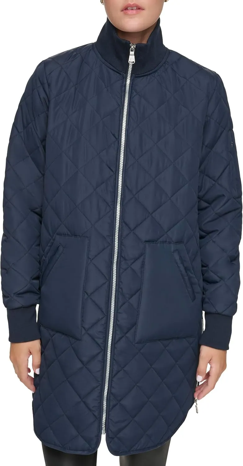 Andrew Marc Women's Quilted Longline Jacket with Side Zips
