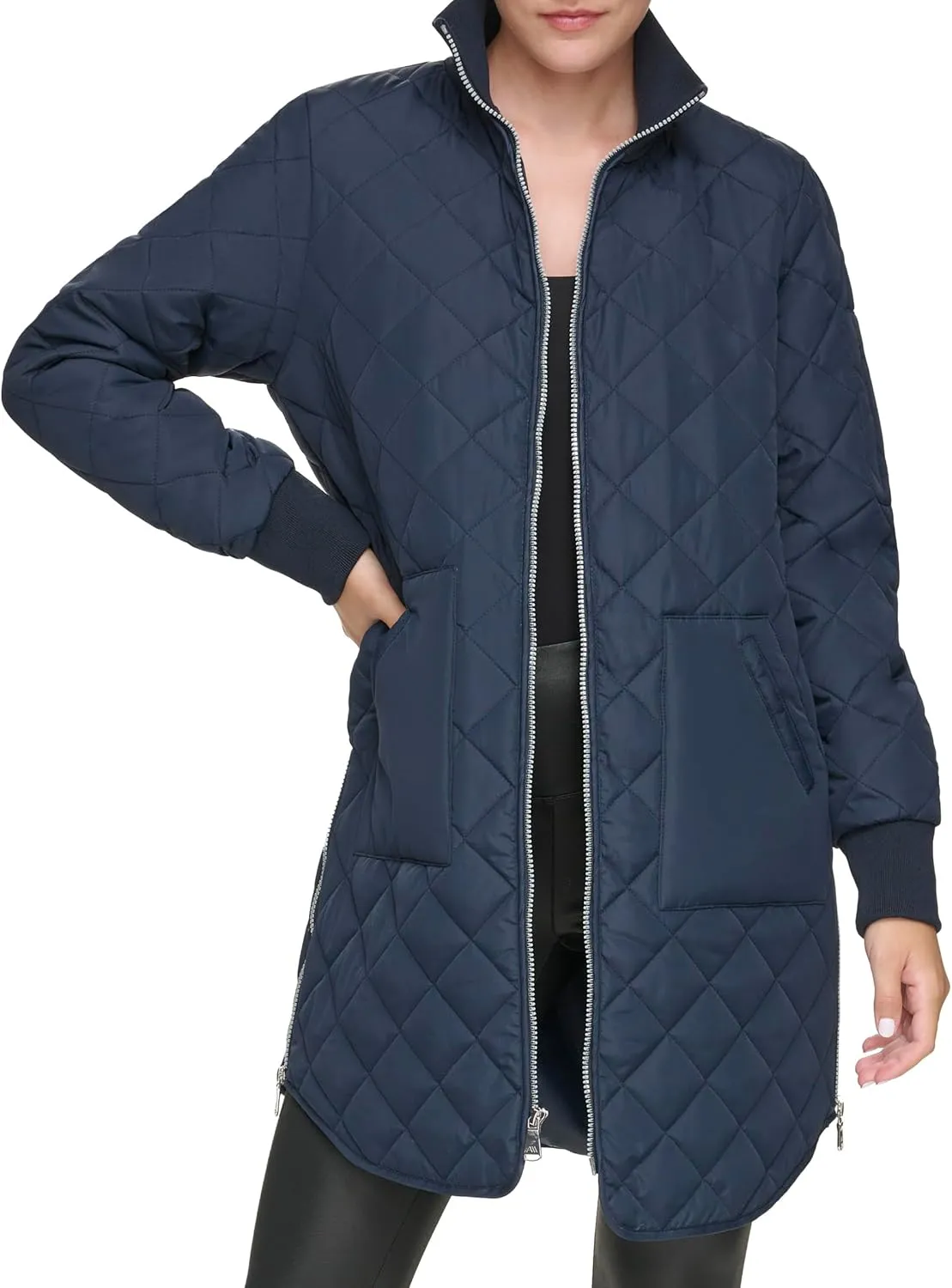 Andrew Marc Women's Quilted Longline Jacket with Side Zips