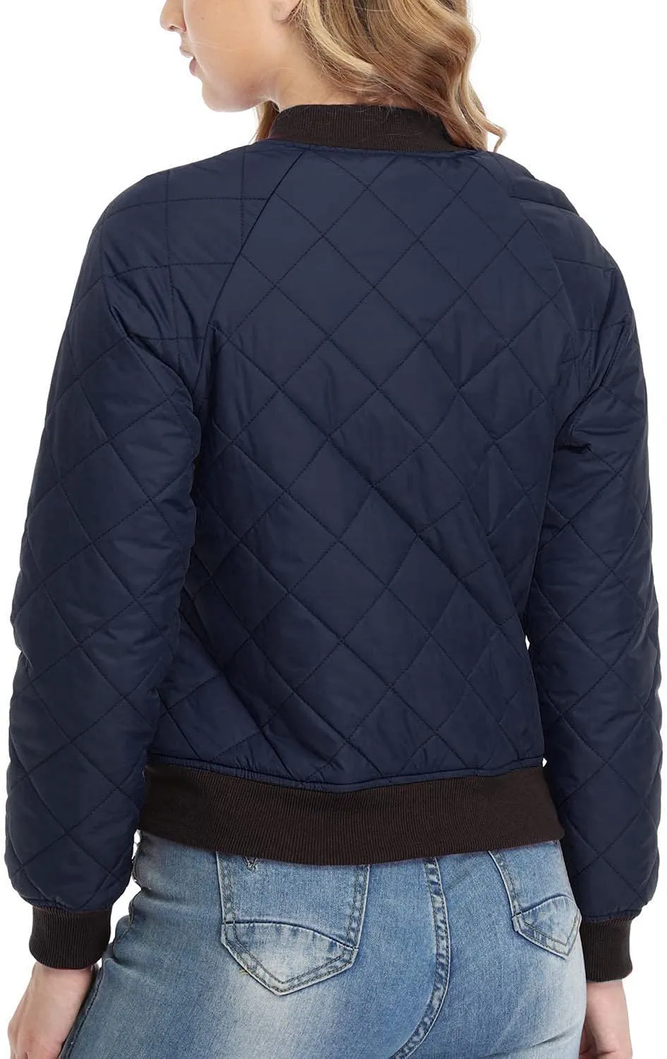 andy & natalie Women's Bomber Jacket Fashion Quilted Casual Lightweight Bomber Jakcets Zip up Outerwear Jacket with Pockets