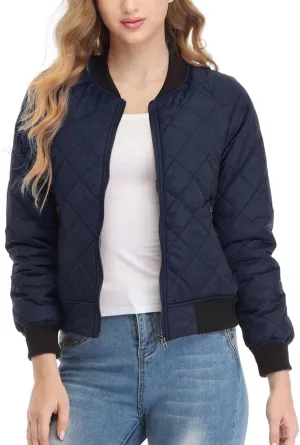 andy & natalie Women's Bomber Jacket Fashion Quilted Casual Lightweight Bomber Jakcets Zip up Outerwear Jacket with Pockets