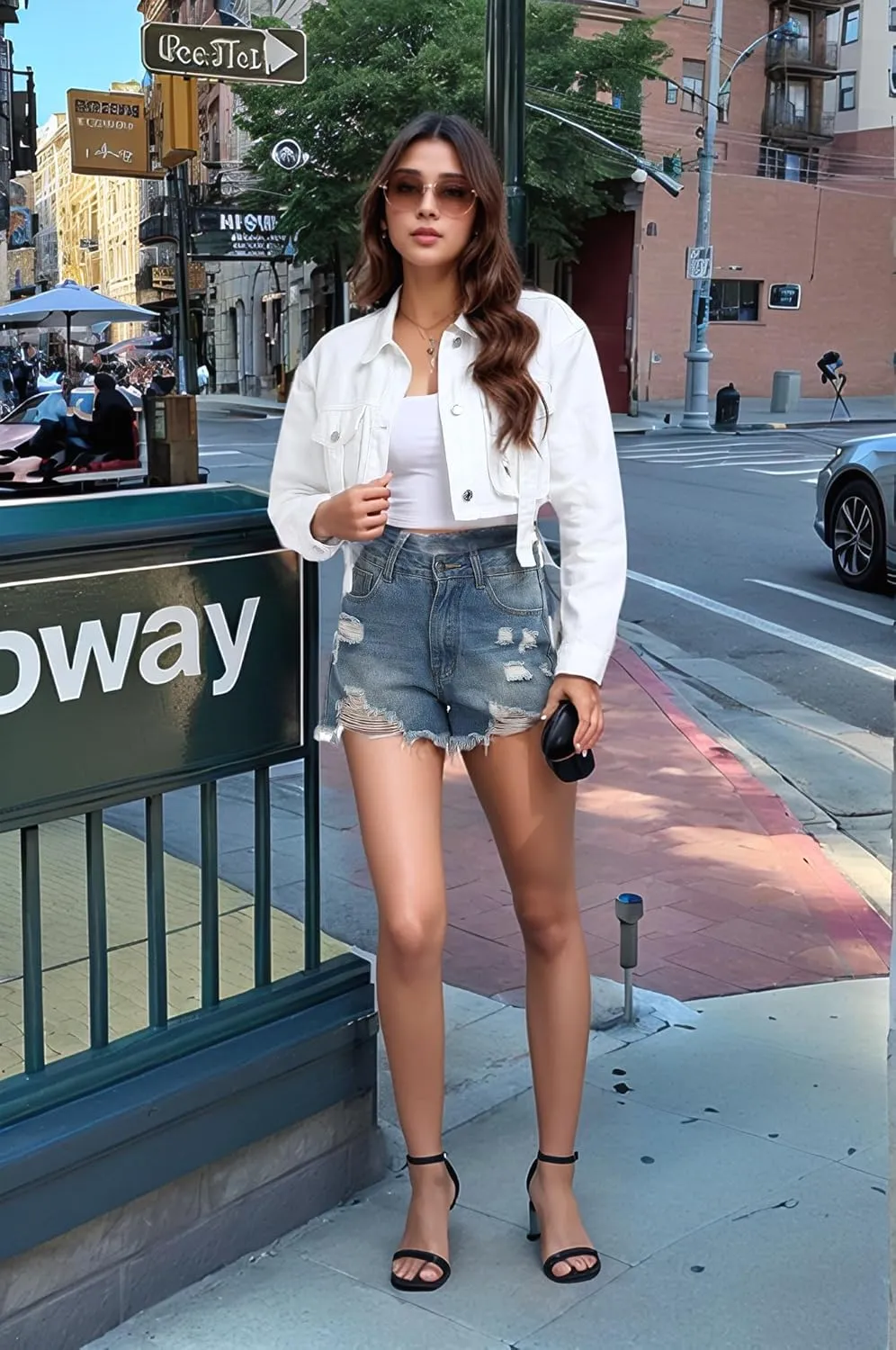 andy & natalie Womens Jean Jacket Cropped Fashion Button Down Denim Jackets Short Shacket Outfit