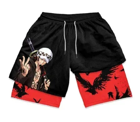 Anime Black and Red Mesh Gym Shorts