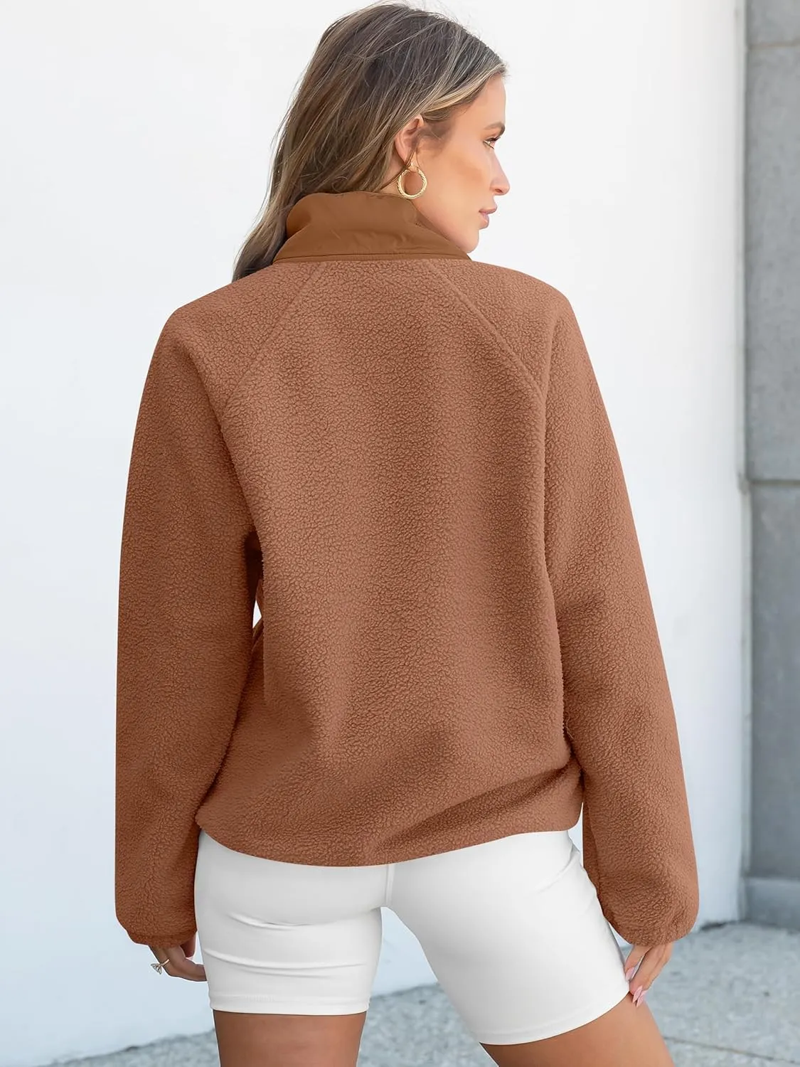 ANRABESS Women Fleece Sherpa Pullover Sweatshirt Cropped Loose Fuzzy Jacket Soft Button Down Winter Outerwear with Pockets