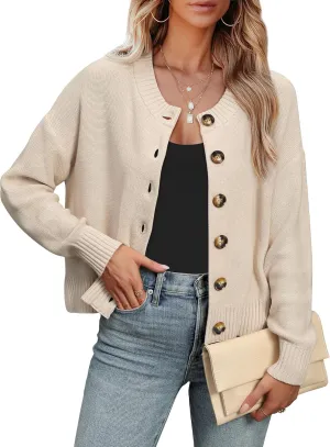 ANRABESS Women Knit Cardigans Sweater Open Front Button Down Long Sleeve Cropped Lady Jacket Outwear 2025 Spring Outfits