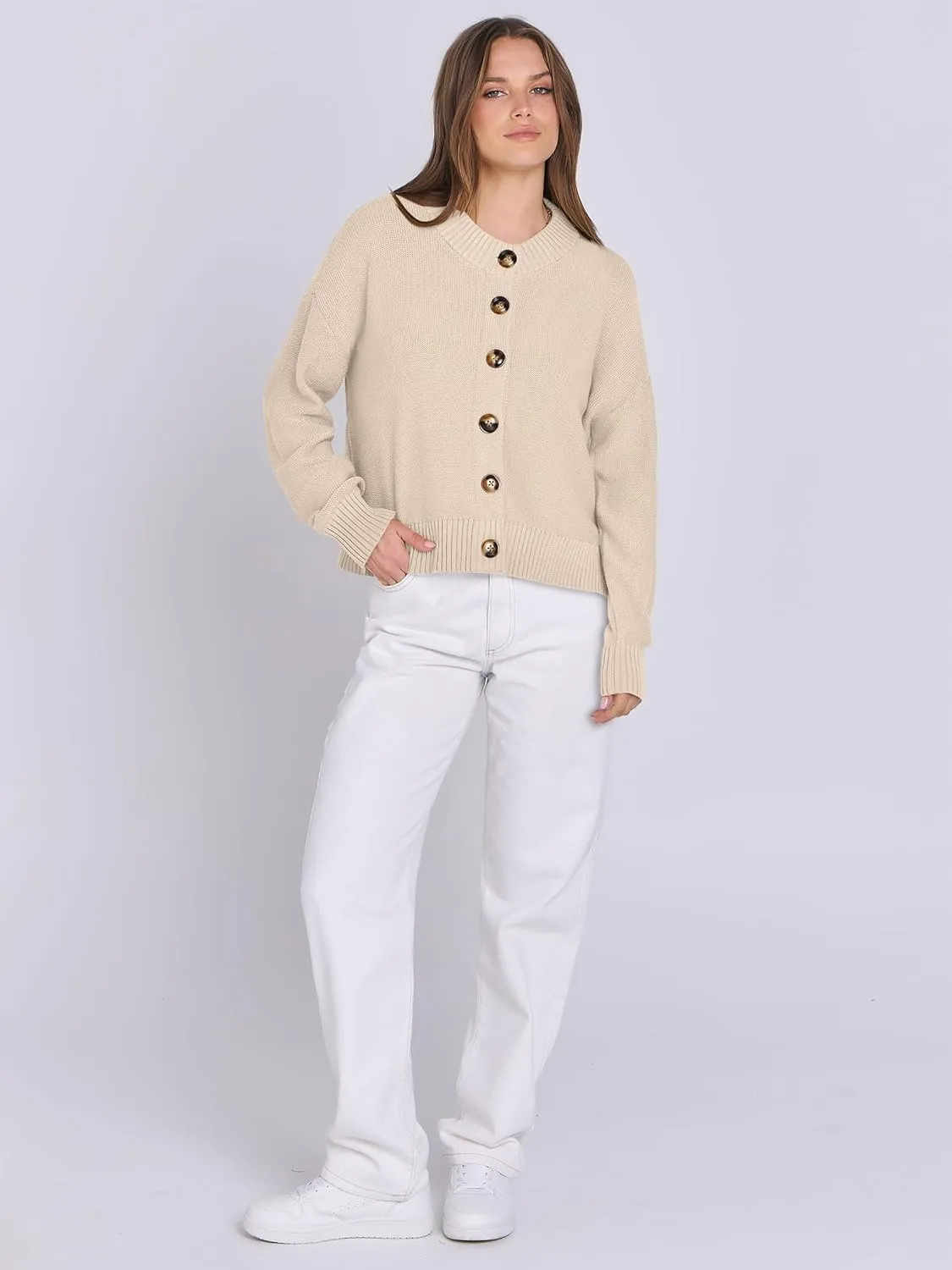ANRABESS Women Knit Cardigans Sweater Open Front Button Down Long Sleeve Cropped Lady Jacket Outwear 2025 Spring Outfits