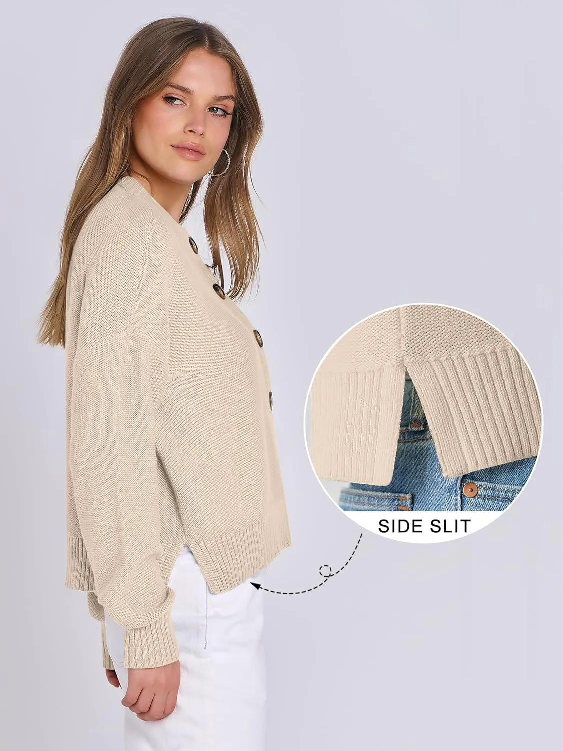 ANRABESS Women Knit Cardigans Sweater Open Front Button Down Long Sleeve Cropped Lady Jacket Outwear 2025 Spring Outfits