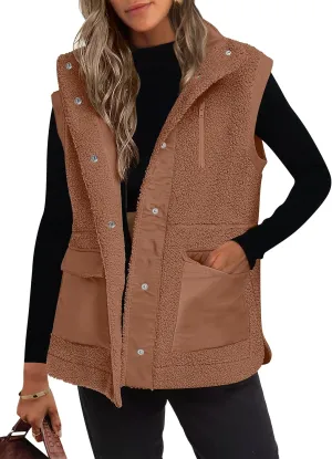 ANRABESS Womens Fuzzy Fleece Vest Sleeveless Casual Warm Button Down Sherpa Jackets Outerwear With Pockets Winter Fashion