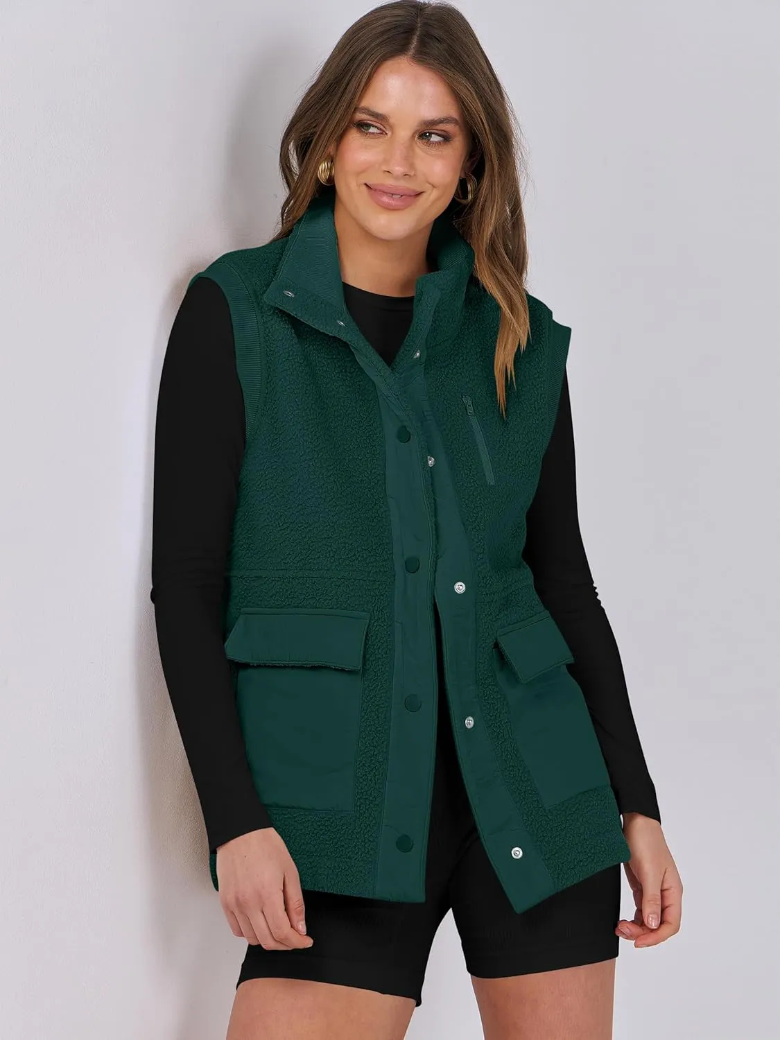 ANRABESS Womens Fuzzy Fleece Vest Sleeveless Casual Warm Button Down Sherpa Jackets Outerwear With Pockets Winter Fashion