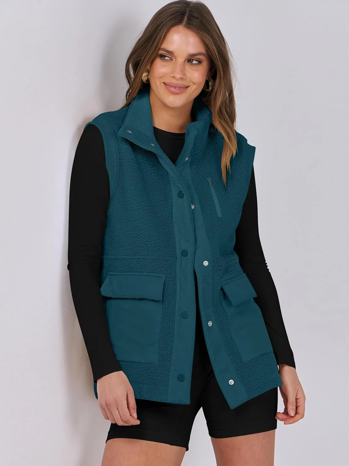 ANRABESS Womens Fuzzy Fleece Vest Sleeveless Casual Warm Button Down Sherpa Jackets Outerwear With Pockets Winter Fashion