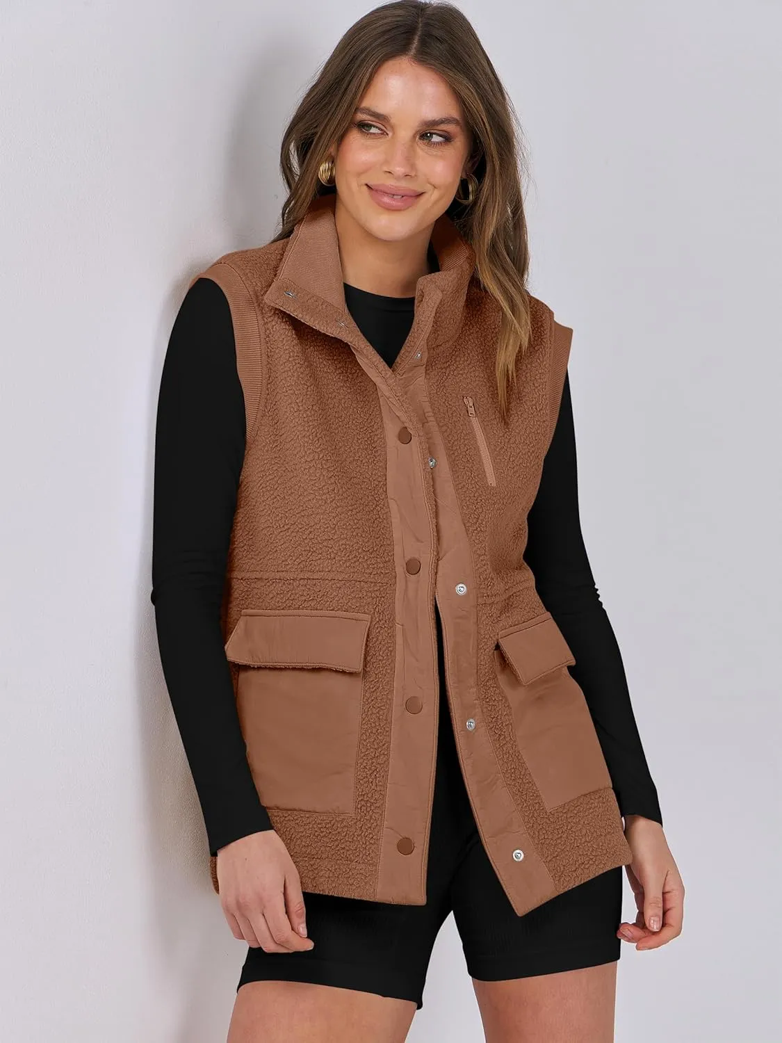 ANRABESS Womens Fuzzy Fleece Vest Sleeveless Casual Warm Button Down Sherpa Jackets Outerwear With Pockets Winter Fashion