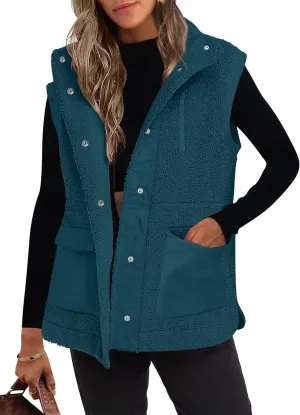 ANRABESS Womens Fuzzy Fleece Vest Sleeveless Casual Warm Button Down Sherpa Jackets Outerwear With Pockets Winter Fashion