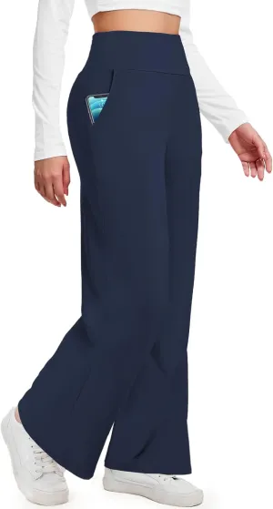 Aoliks Wide Leg Pants for Women High Waist with Pockets, Comfy Stretch Casual Yoga Work Lounge Sweatpants