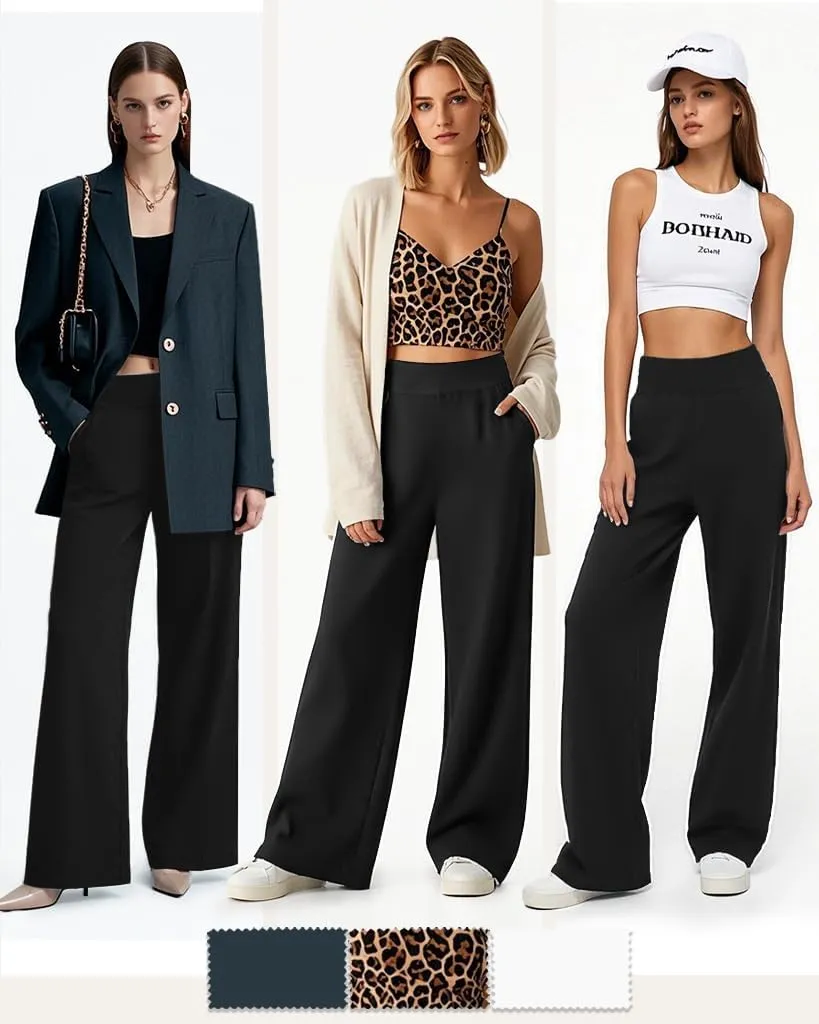 Aoliks Wide Leg Pants for Women High Waist with Pockets, Comfy Stretch Casual Yoga Work Lounge Sweatpants