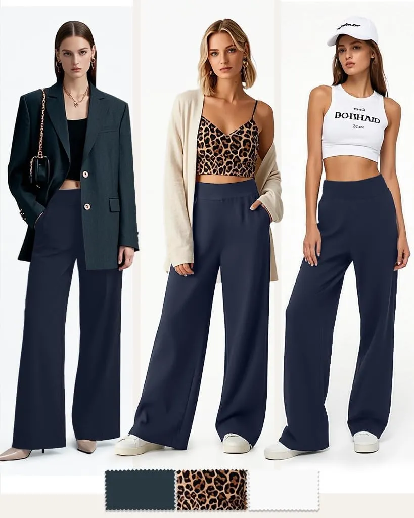 Aoliks Wide Leg Pants for Women High Waist with Pockets, Comfy Stretch Casual Yoga Work Lounge Sweatpants