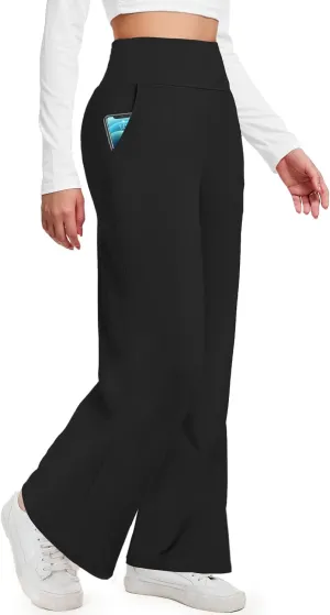Aoliks Wide Leg Pants for Women High Waist with Pockets, Comfy Stretch Casual Yoga Work Lounge Sweatpants