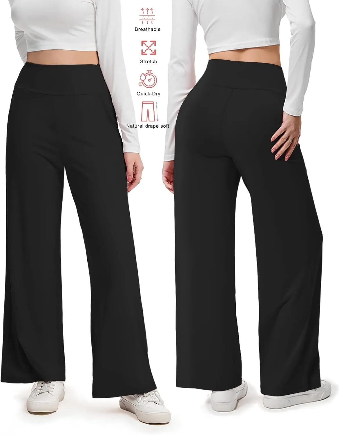 Aoliks Wide Leg Pants for Women High Waist with Pockets, Comfy Stretch Casual Yoga Work Lounge Sweatpants
