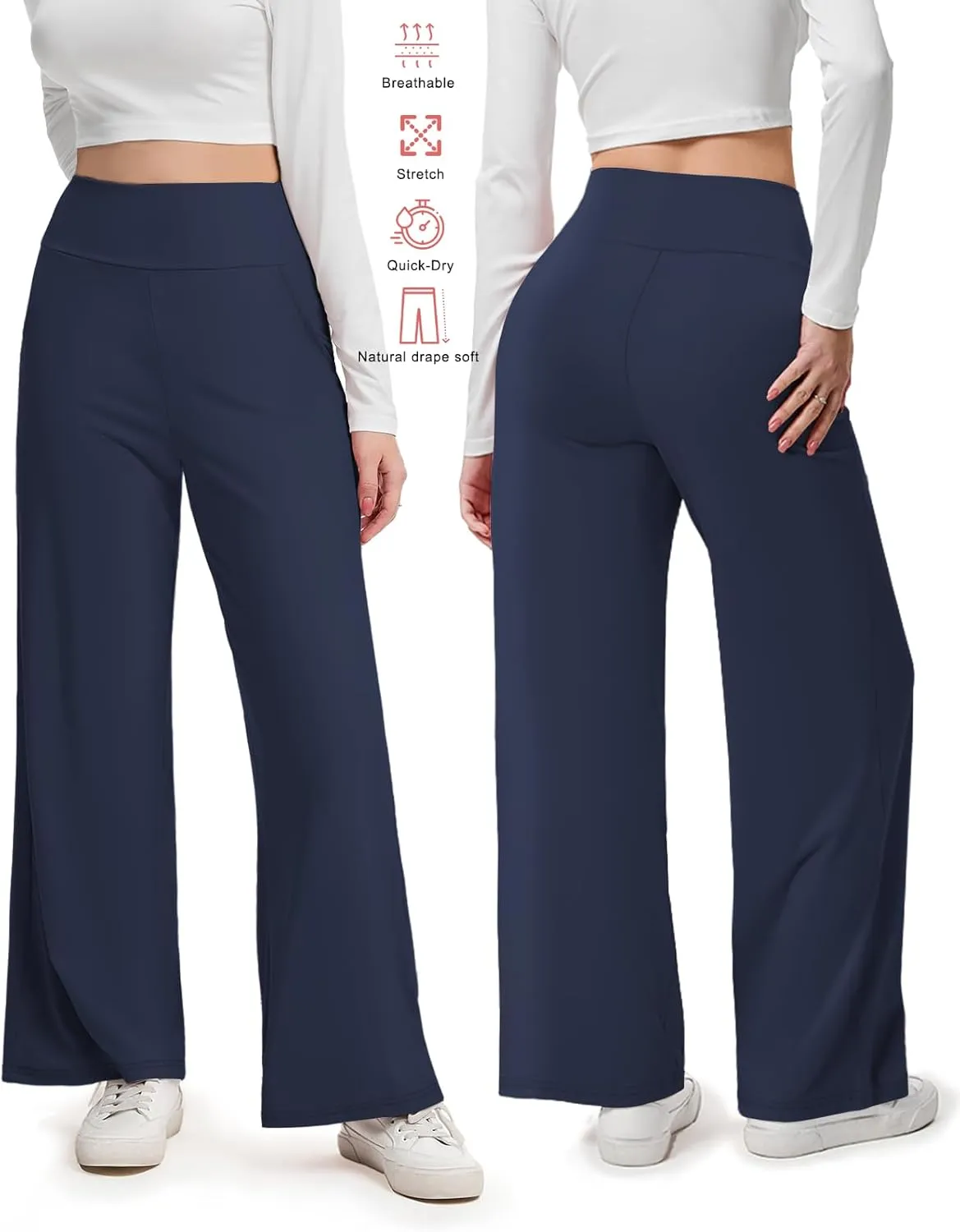 Aoliks Wide Leg Pants for Women High Waist with Pockets, Comfy Stretch Casual Yoga Work Lounge Sweatpants
