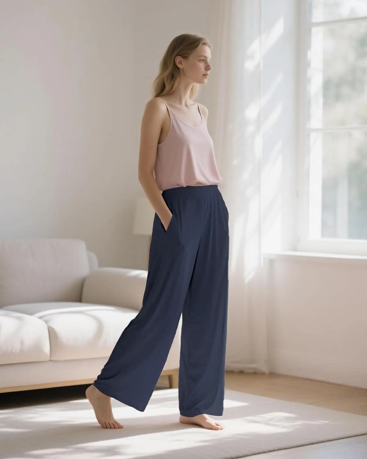 Aoliks Wide Leg Pants for Women High Waist with Pockets, Comfy Stretch Casual Yoga Work Lounge Sweatpants
