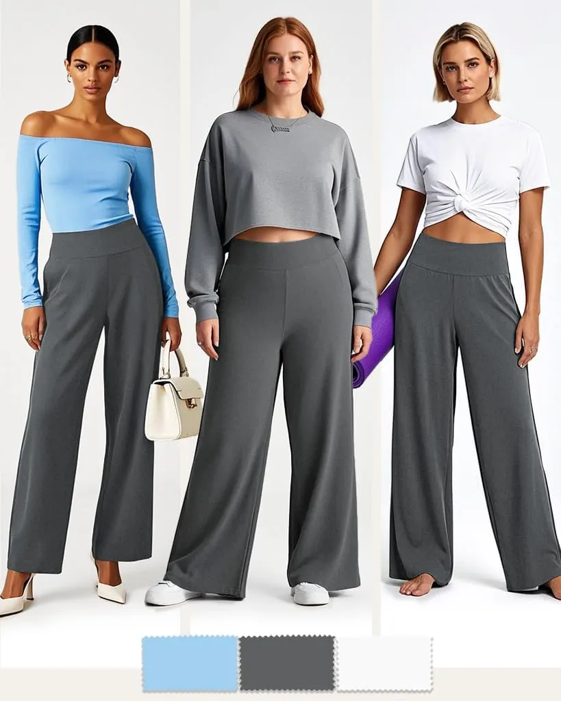 Aoliks Wide Leg Pants for Women High Waist with Pockets, Comfy Stretch Casual Yoga Work Lounge Sweatpants
