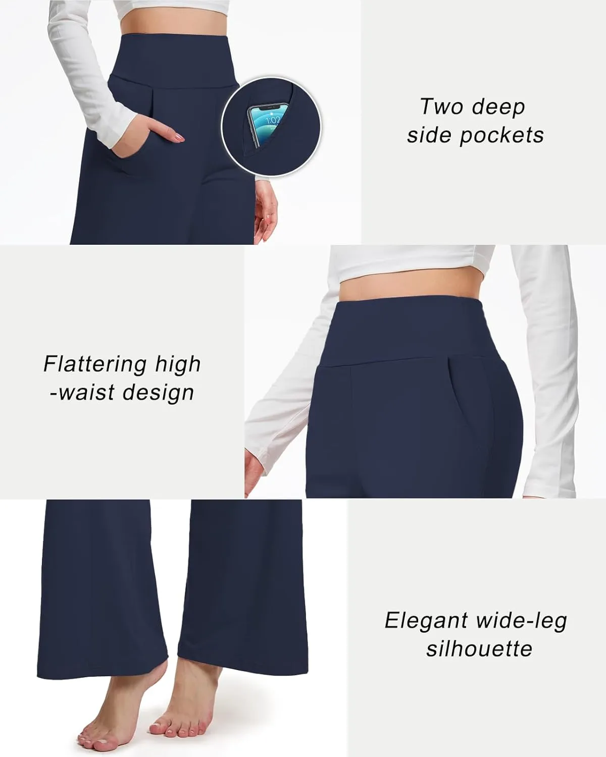 Aoliks Wide Leg Pants for Women High Waist with Pockets, Comfy Stretch Casual Yoga Work Lounge Sweatpants