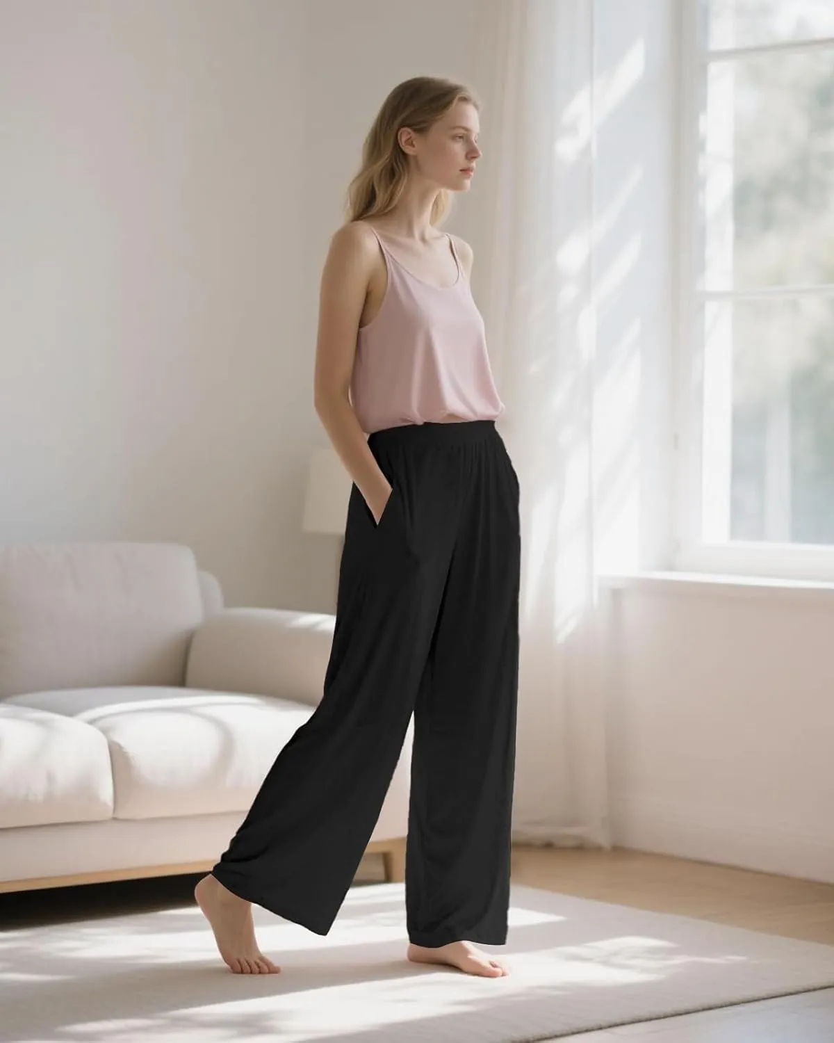 Aoliks Wide Leg Pants for Women High Waist with Pockets, Comfy Stretch Casual Yoga Work Lounge Sweatpants