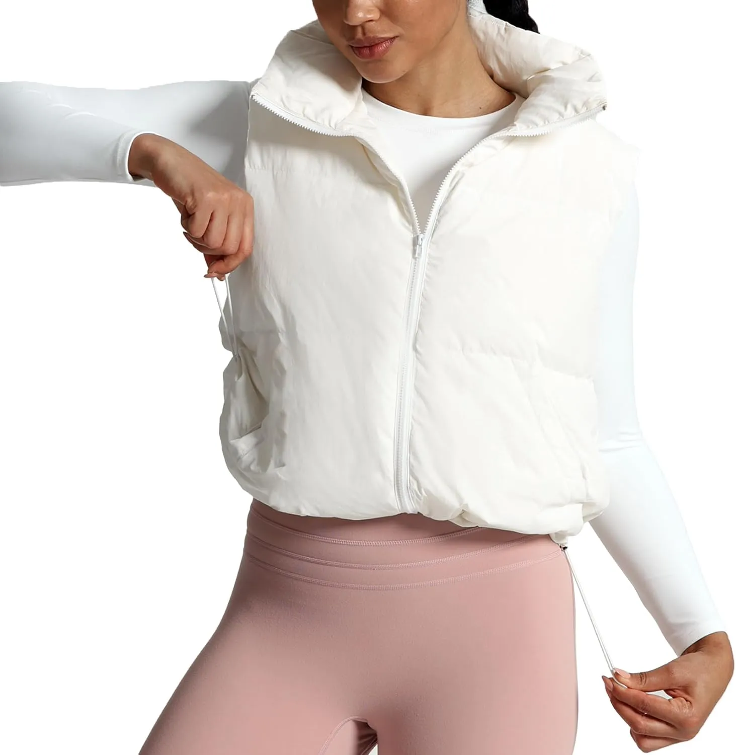 Aoxjox Women Penelope Puffer Vest Lightweight Autumn Winter Outerwear Warm Stand Collar Cropped Down with Pockets