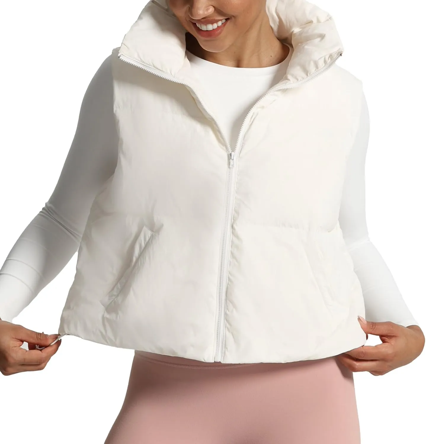 Aoxjox Women Penelope Puffer Vest Lightweight Autumn Winter Outerwear Warm Stand Collar Cropped Down with Pockets