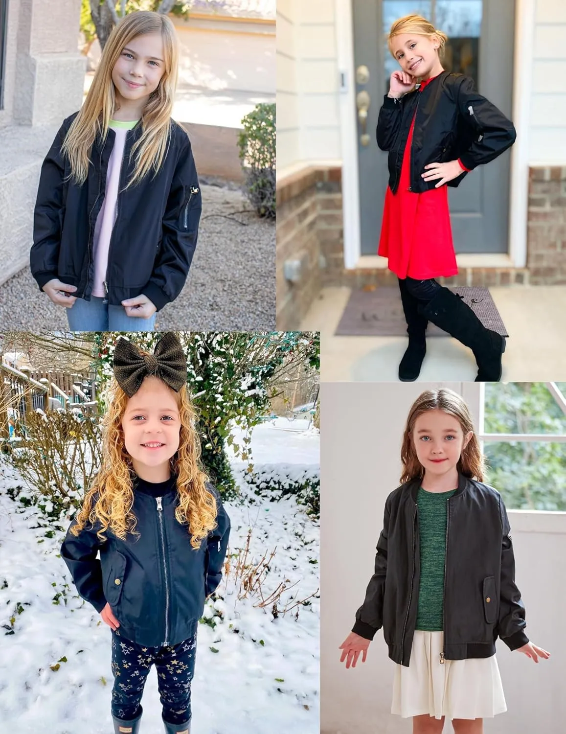 Arshiner Girls Bomber Jacket Casual Coat Zip Up Outerwear with Pockets for 4-12 Years