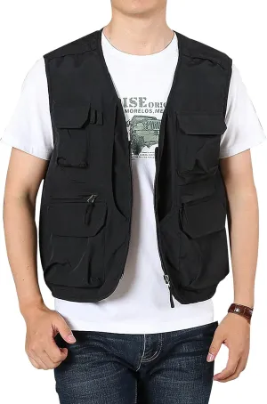 Arssm Men's Fishing Vest Outdoor Cargo Safari Hiking Travel Casual Lightweight Utility Vest With Pockets