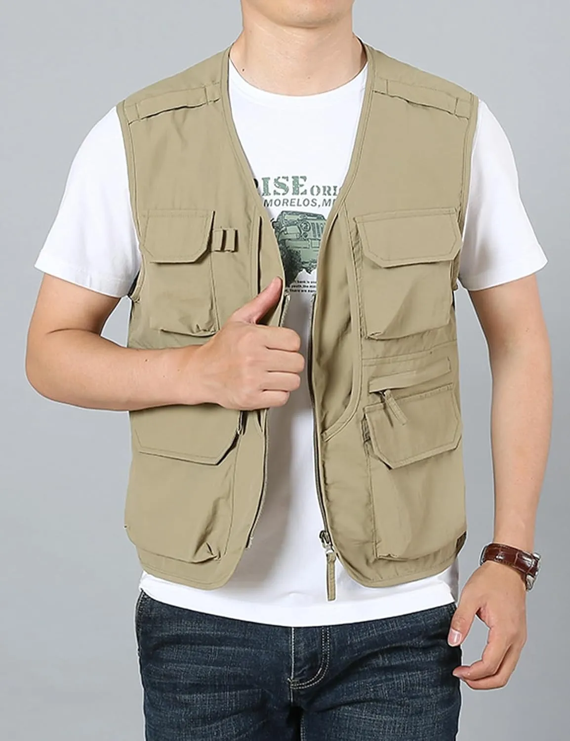 Arssm Men's Fishing Vest Outdoor Cargo Safari Hiking Travel Casual Lightweight Utility Vest With Pockets