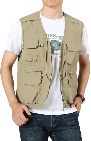 Arssm Men's Fishing Vest Outdoor Cargo Safari Hiking Travel Casual Lightweight Utility Vest With Pockets