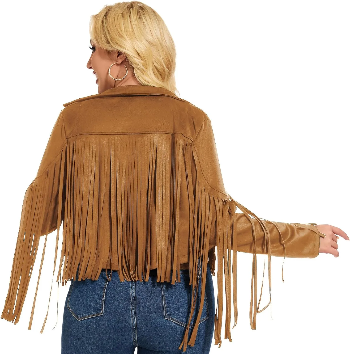 ATAMET 70s Women's Fringe Faux Suede Leather Jackets 60s Party Costume, Halloween 2025 Fashion Tassel Motorcycle Coats