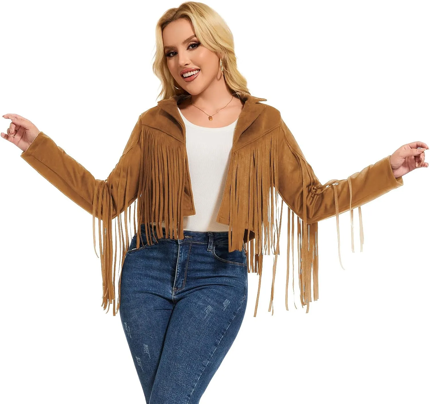 ATAMET 70s Women's Fringe Faux Suede Leather Jackets 60s Party Costume, Halloween 2025 Fashion Tassel Motorcycle Coats