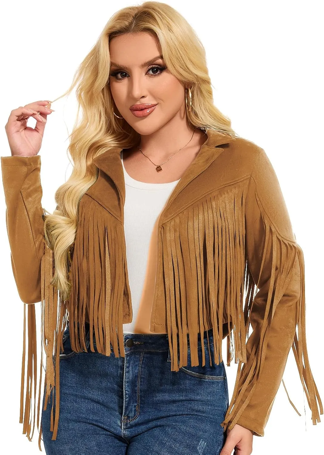 ATAMET 70s Women's Fringe Faux Suede Leather Jackets 60s Party Costume, Halloween 2025 Fashion Tassel Motorcycle Coats