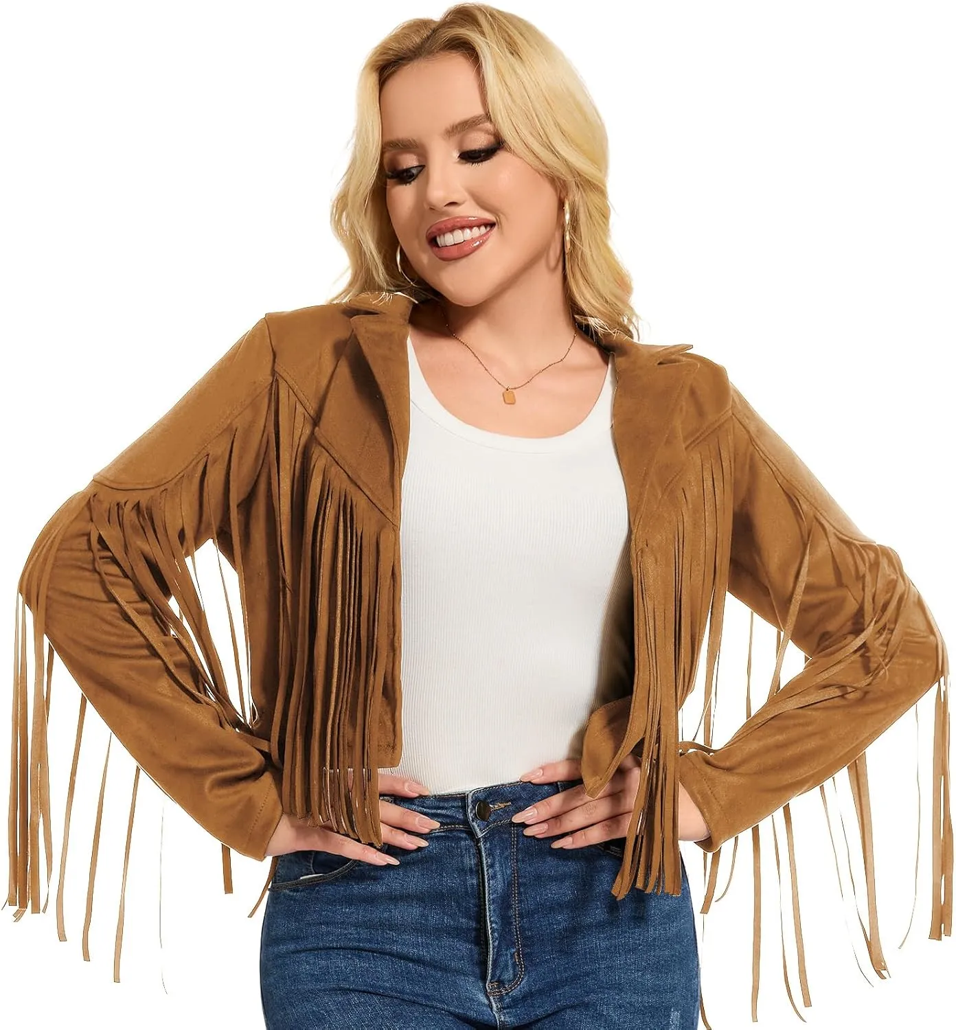 ATAMET 70s Women's Fringe Faux Suede Leather Jackets 60s Party Costume, Halloween 2025 Fashion Tassel Motorcycle Coats