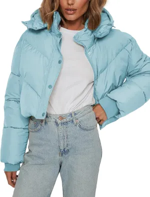 Athlisan Womens Cropped Puffer Jacket Removable Hood Zip UP Winter Quilted Down Jackets