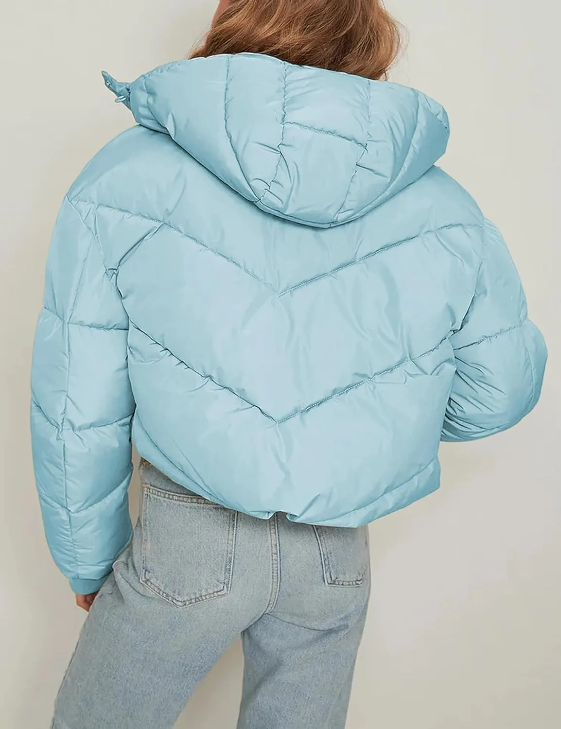 Athlisan Womens Cropped Puffer Jacket Removable Hood Zip UP Winter Quilted Down Jackets
