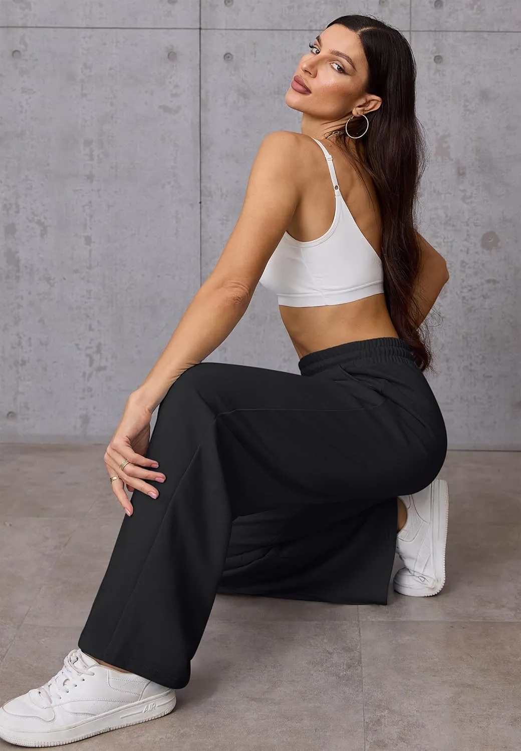 ATHMILE Womens Wide Leg Sweatpants High Waisted Baggy Pants Fashion Teen Girl Drawstring Athletic Joggers
