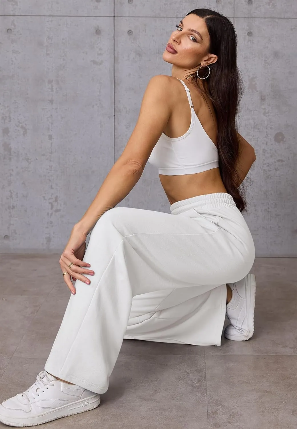 ATHMILE Womens Wide Leg Sweatpants High Waisted Baggy Pants Fashion Teen Girl Drawstring Athletic Joggers