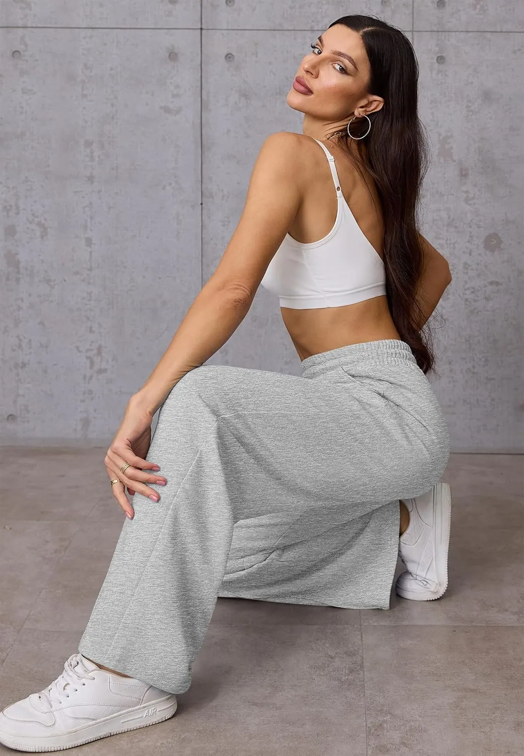 ATHMILE Womens Wide Leg Sweatpants High Waisted Baggy Pants Fashion Teen Girl Drawstring Athletic Joggers