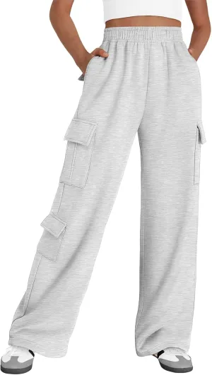 AUTOMET Womens Cargo Sweatpants Wide Leg Fleece Lined Y2k Pants Fall Winter Baggy Joggers with Pockets