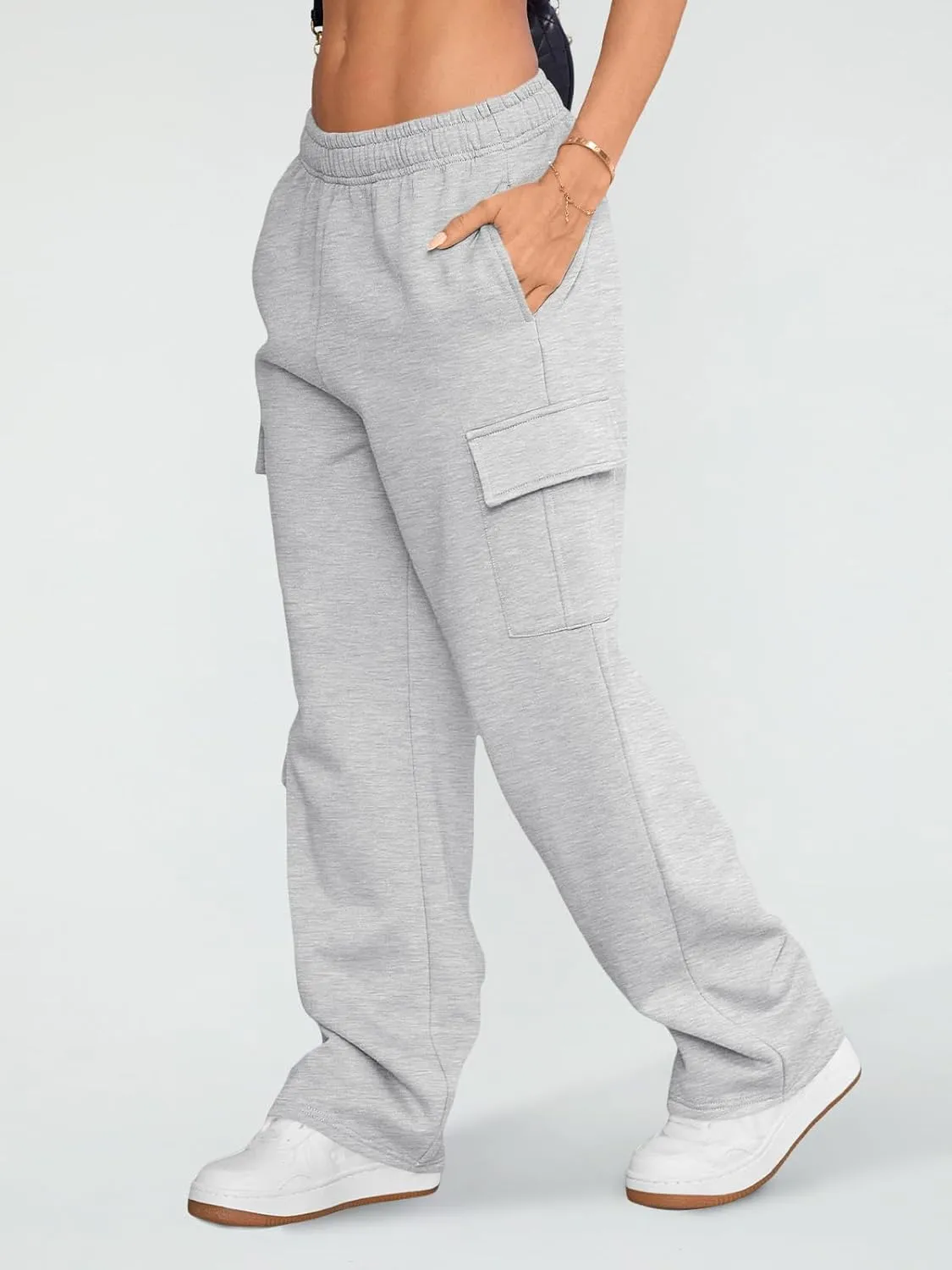 AUTOMET Womens Cargo Sweatpants Wide Leg Fleece Lined Y2k Pants Fall Winter Baggy Joggers with Pockets
