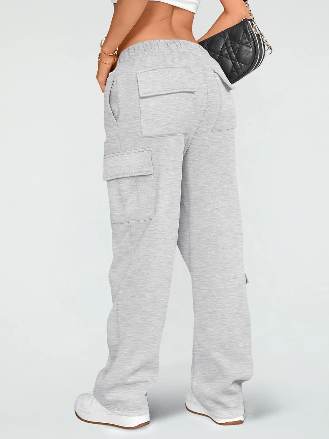 AUTOMET Womens Cargo Sweatpants Wide Leg Fleece Lined Y2k Pants Fall Winter Baggy Joggers with Pockets