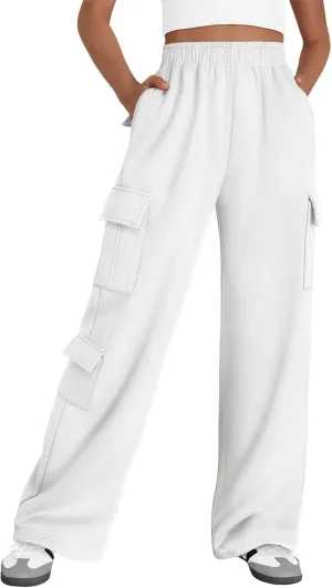 AUTOMET Womens Cargo Sweatpants Wide Leg Fleece Lined Y2k Pants Fall Winter Baggy Joggers with Pockets